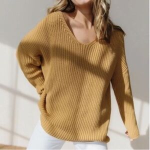 Jenni Kayne Mustard V Neck Organic Cotton Cabin Sweater XS NWT